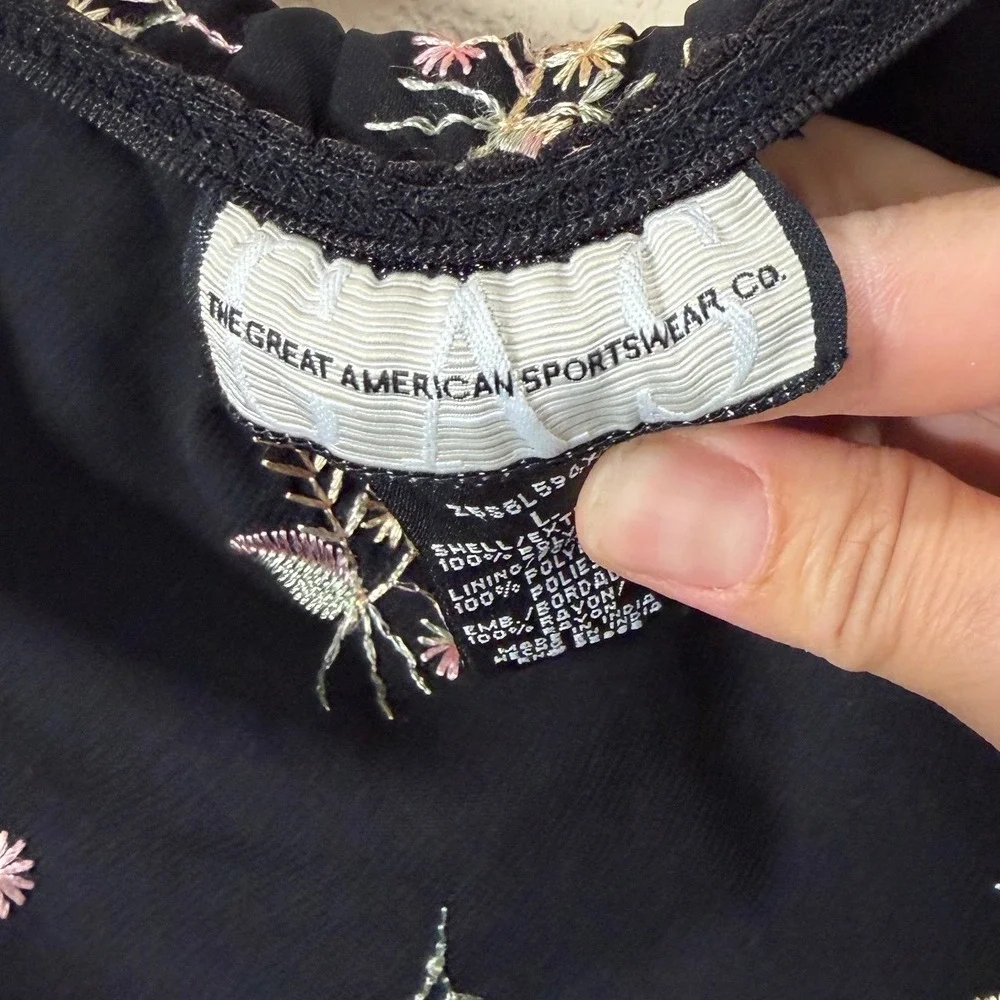 The Great American Sportswear‎ Co Floral Embroidered Black Midi Skirt L Vintage